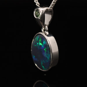 Sterling Silver Blue Green Black Opal and Parti Sapphire Pendant