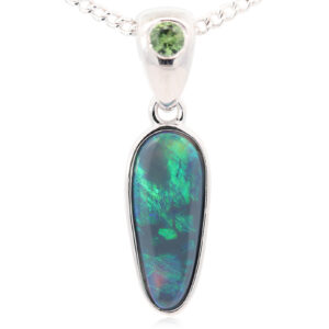 Sterling Silver Blue Green Black Opal and Sapphire Pendant