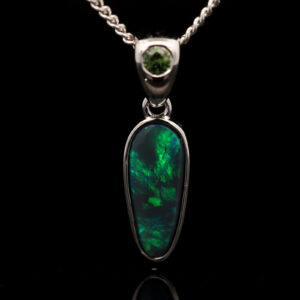 Sterling Silver Blue Green Black Opal and Sapphire Pendant