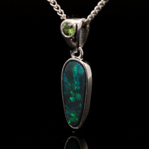 Sterling Silver Blue Green Black Opal and Sapphire Pendant