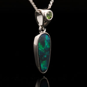 Sterling Silver Blue Green Black Opal and Sapphire Pendant