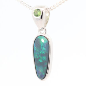 Sterling Silver Blue Green Black Opal and Sapphire Pendant