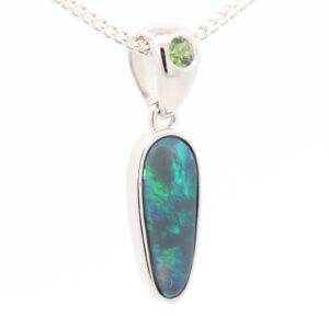 Sterling Silver Blue Green Black Opal and Sapphire Pendant