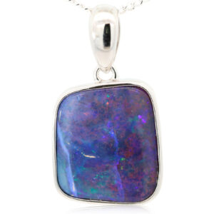 Sterling Silver Blue Purple Green Boulder Opal Pendant