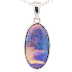 Sterling Silver Blue Green Purple Black Opal Pendant