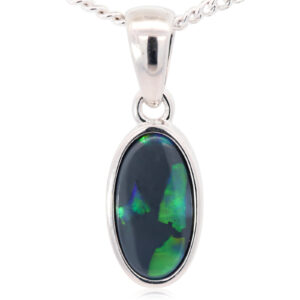 Sterling Silver Blue Green Yellow Black Opal Pendant