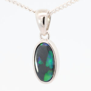 Sterling Silver Blue Green Yellow Black Opal Pendant