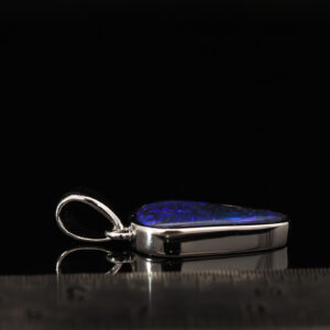 Sterling Silver Blue Purple Solid Australian Black Opal Pendant Necklace