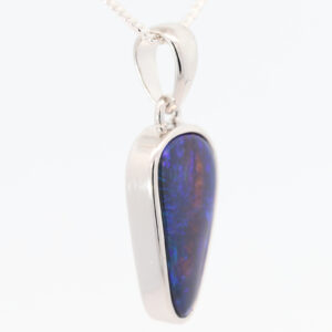 Sterling Silver Blue Purple Solid Australian Black Opal Pendant Necklace