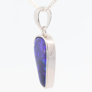 Sterling Silver Blue Purple Solid Australian Black Opal Pendant Necklace