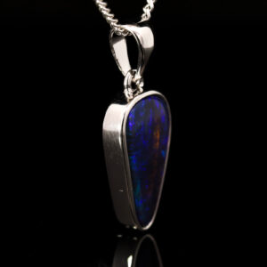 Sterling Silver Blue Purple Solid Australian Black Opal Pendant Necklace