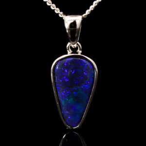 Sterling Silver Blue Purple Solid Australian Black Opal Pendant Necklace