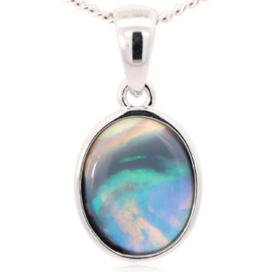 Sterling Silver Blue Green Black Opal Pendant
