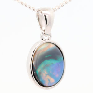 Sterling Silver Blue Green Black Opal Pendant