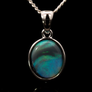 Sterling Silver Blue Green Black Opal Pendant