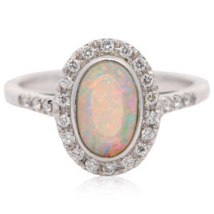 White Gold Blue Green Yellow Orange Red Crystal Opal and Diamond Ring