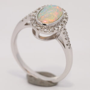White Gold Blue Green Yellow Orange Red Crystal Opal and Diamond Ring