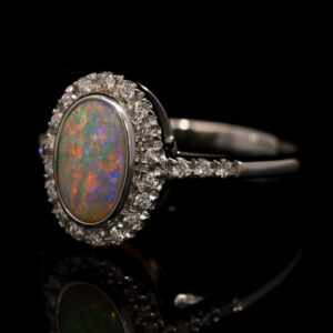 White Gold Blue Green Yellow Orange Red Crystal Opal and Diamond Ring