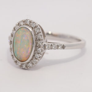 White Gold Blue Green Yellow Orange Red Crystal Opal and Diamond Ring
