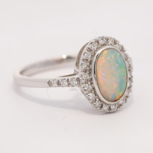 White Gold Blue Green Yellow Orange Red Crystal Opal and Diamond Ring