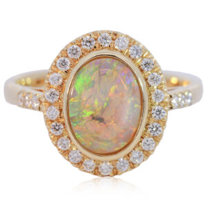 Yellow Gold Blue Green Yellow Orange Red Crystal Opal and Diamond Ring