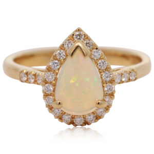 Yellow Gold Blue Green Yellow Orange Crystal Opal and Diamond Ring