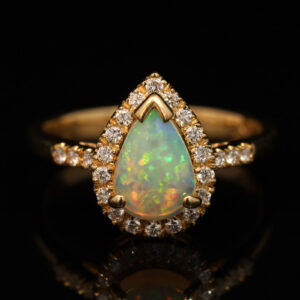 Yellow Gold Blue Green Yellow Orange Crystal Opal and Diamond Ring