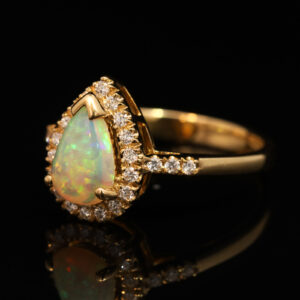 Yellow Gold Blue Green Yellow Orange Crystal Opal and Diamond Ring