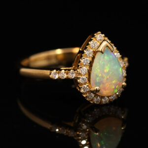 Yellow Gold Blue Green Yellow Orange Crystal Opal and Diamond Ring