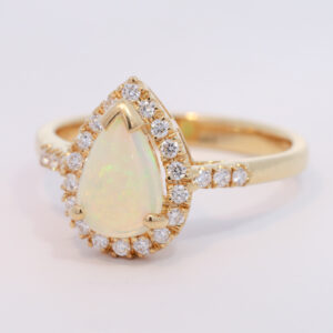 Yellow Gold Blue Green Yellow Orange Crystal Opal and Diamond Ring