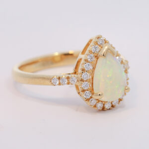 Yellow Gold Blue Green Yellow Orange Crystal Opal and Diamond Ring