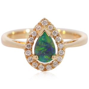 Yellow Gold Blue Green Black Opal and Diamond Ring