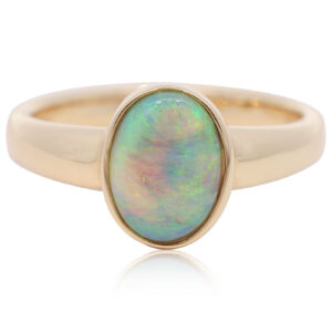 Yellow Gold Blue Green Semi Black Opal Ring