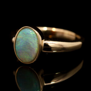 Yellow Gold Blue Green Semi Black Opal Ring