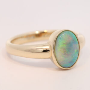 Yellow Gold Blue Green Semi Black Opal Ring