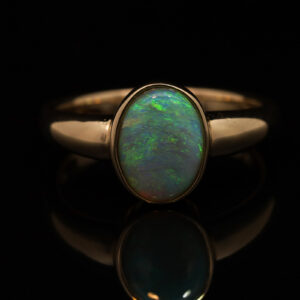 Yellow Gold Blue Green Semi Black Opal Ring