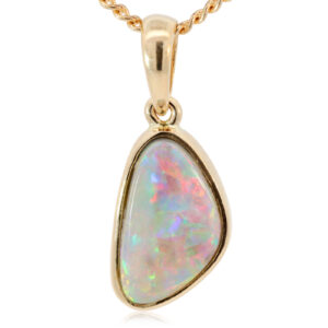 Yellow Gold Blue Green Yellow Orange Red Semi Black Opal Pendant