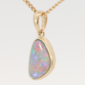 Yellow Gold Blue Green Yellow Orange Red Semi Black Opal Pendant