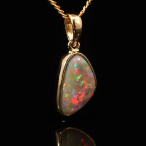 Yellow Gold Blue Green Yellow Orange Red Semi Black Opal Pendant