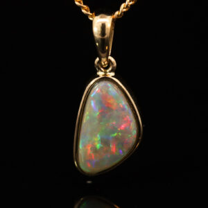 Yellow Gold Blue Green Yellow Orange Red Semi Black Opal Pendant