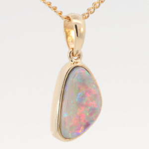 Yellow Gold Blue Green Yellow Orange Red Semi Black Opal Pendant