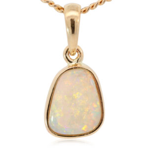 Yellow Gold Blue Green Yellow Orange Crystal Opal Pendant