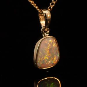 Yellow Gold Blue Green Yellow Orange Crystal Opal Pendant