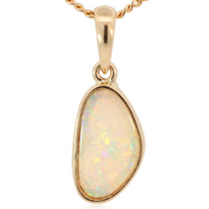 Yellow Gold Blue Green Yellow Orange Crystal Opal Pendant