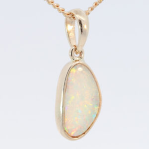 Yellow Gold Blue Green Yellow Orange Crystal Opal Pendant