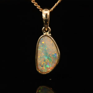 Yellow Gold Blue Green Yellow Orange Crystal Opal Pendant