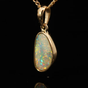 Yellow Gold Blue Green Yellow Orange Crystal Opal Pendant