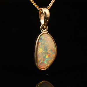 Yellow Gold Blue Green Yellow Orange Crystal Opal Pendant