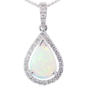 White Gold Blue Green yellow Orange Crystal Opal and Diamond Pendant