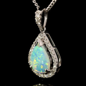 White Gold Blue Green yellow Orange Crystal Opal and Diamond Pendant